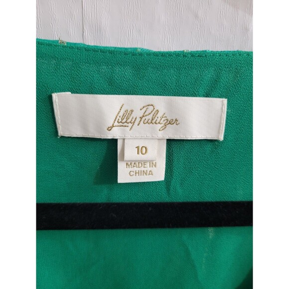 Lilly Pulitzer Cleme Blouse Fiddle Leaf Green Metallic Clip Dot Viscose Top 10 - Picture 2 of 10